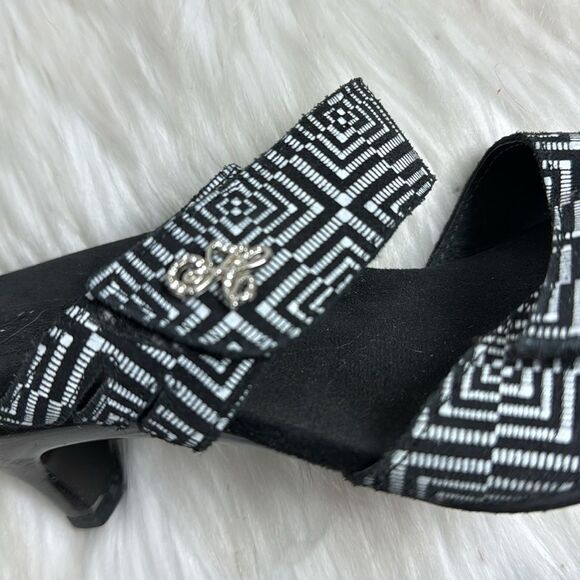Helle Comfort Kitten Heel Graphic Print Adjustable Mules Slides Sz 40/US 9.5-10 - Picture 5 of 6